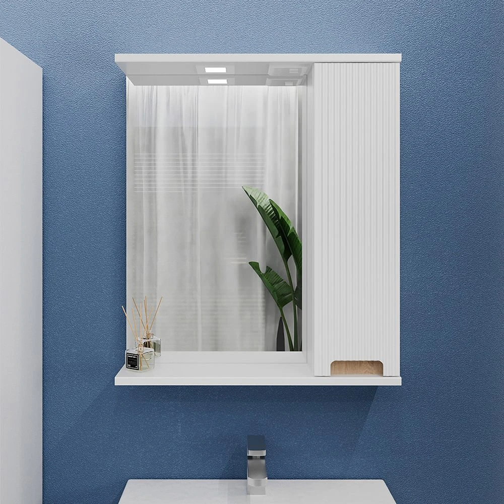 Шкаф-зеркало для ванной bayro positano 700x750 правый белый мат 5