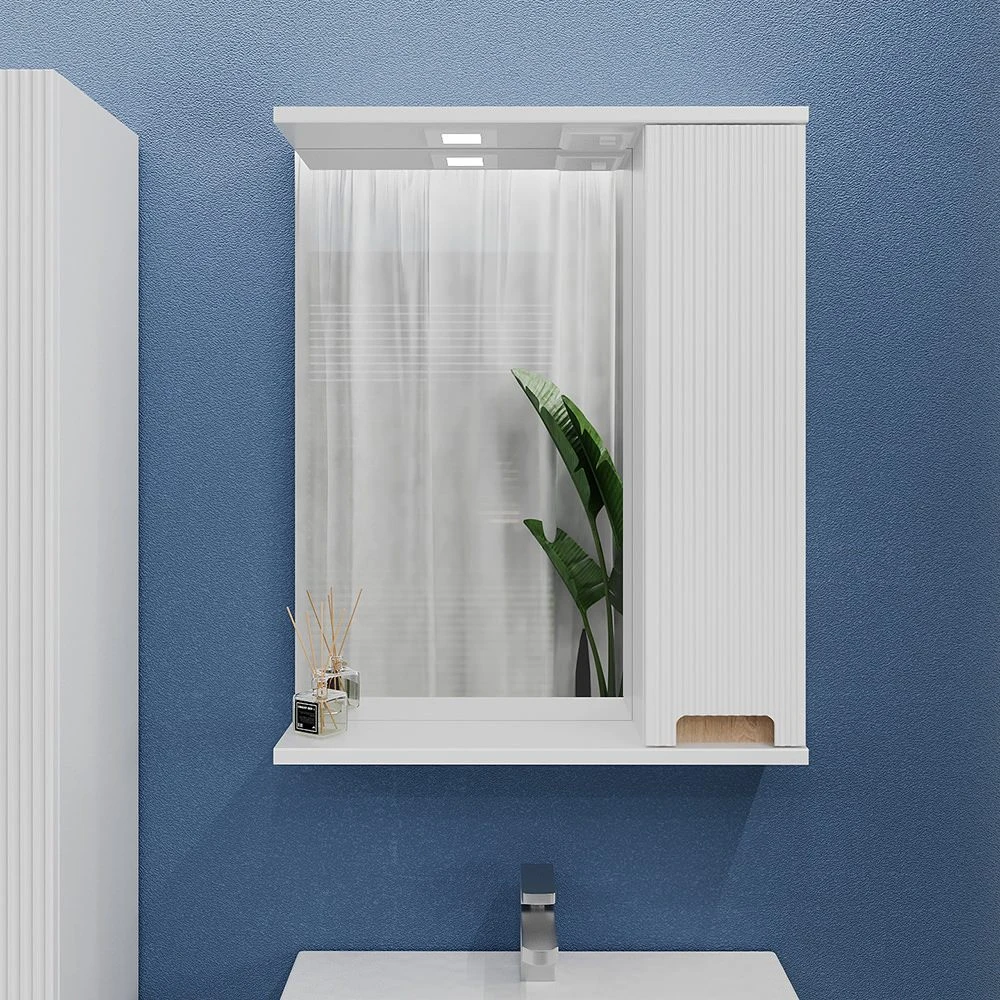 Шкаф-зеркало для ванной bayro positano 600x750 правый белый мат 5