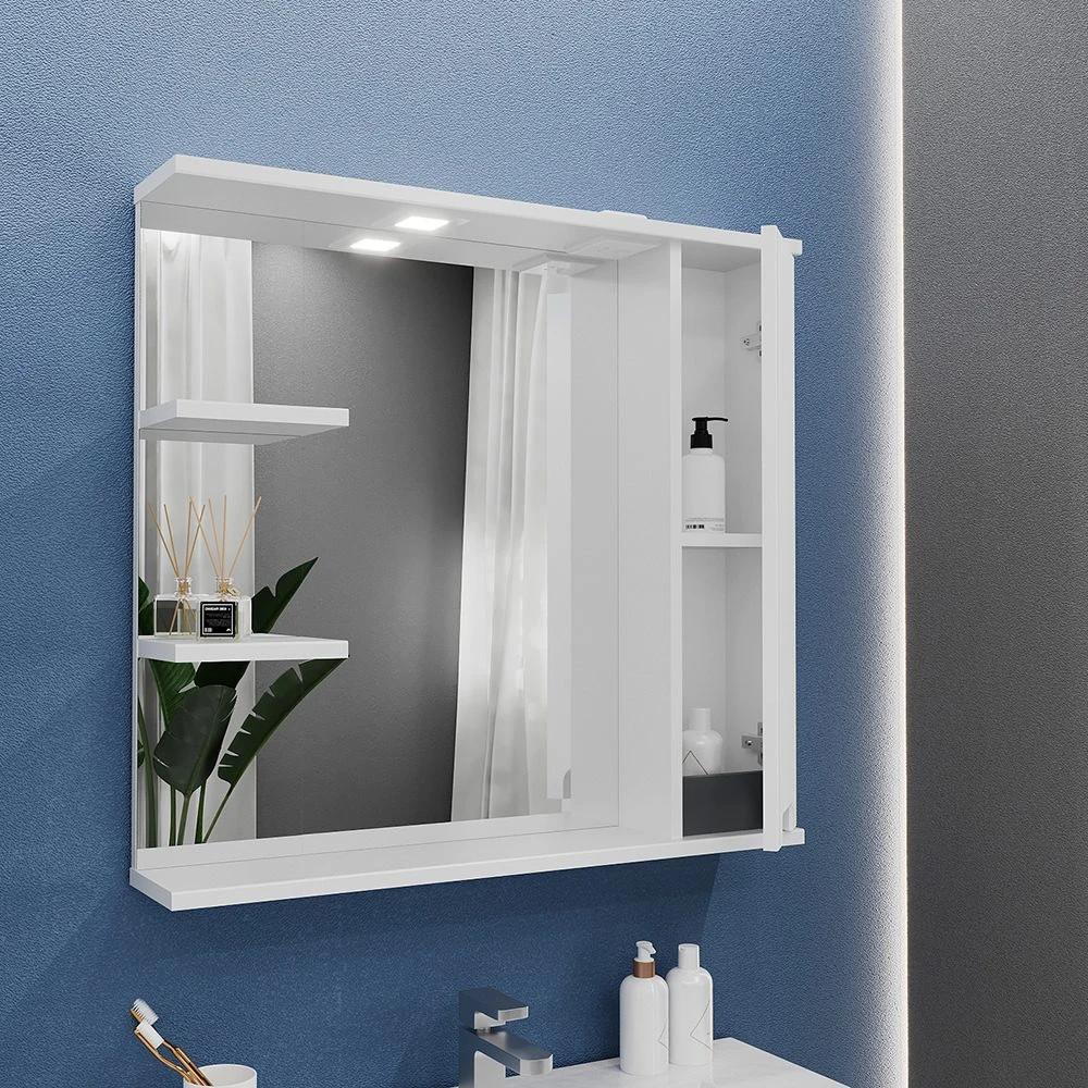 Шкаф-зеркало для ванной bayro positano 800x750 правый белый мат 3