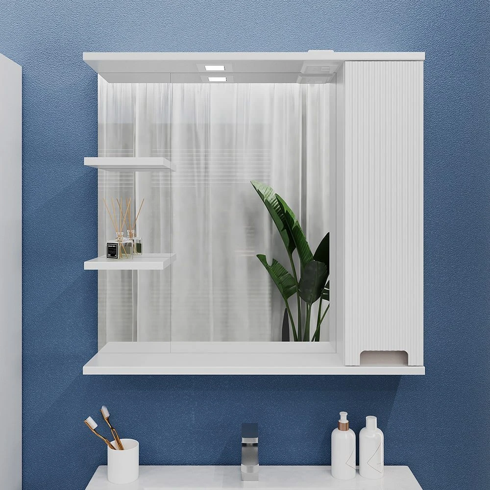 Шкаф-зеркало для ванной bayro positano 800x750 правый белый мат 6