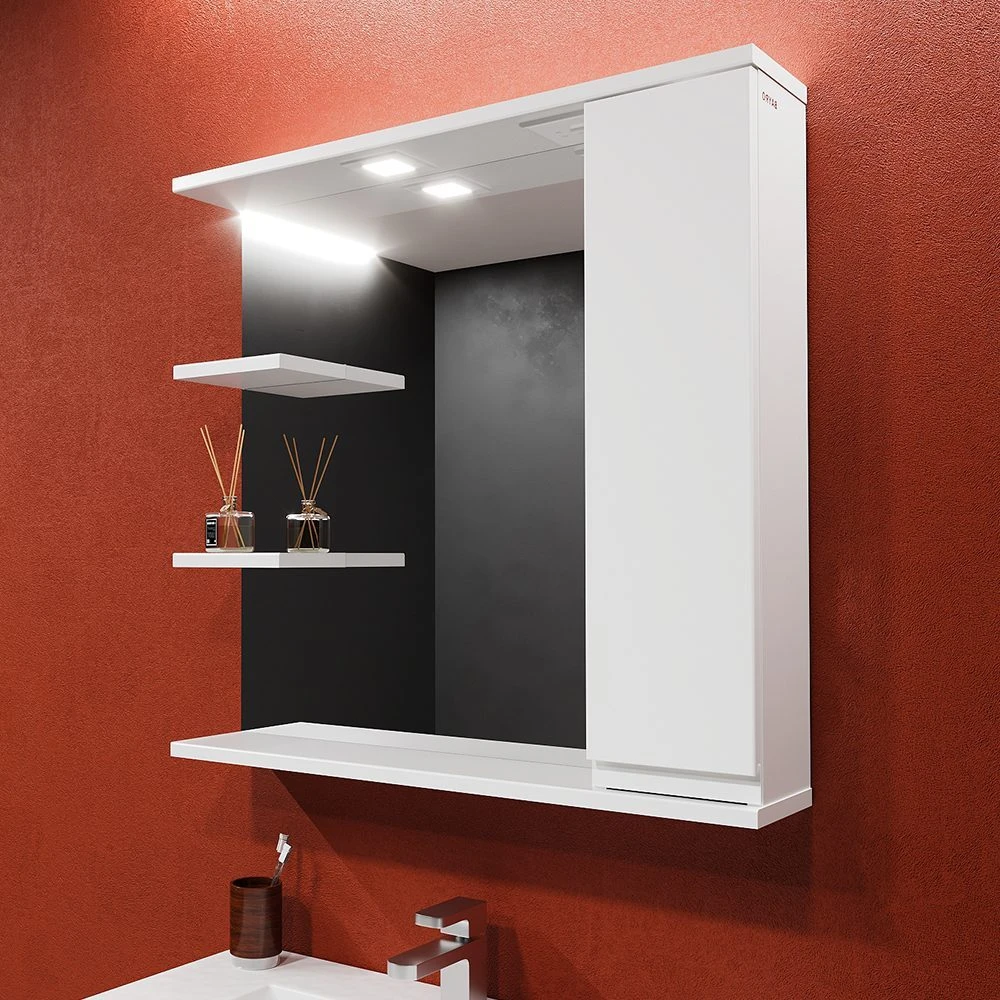 Шкаф-зеркало для ванной bayro studio 800x750 правый белый мат 2