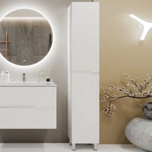Dulap înalt pentru baie pe pardoseală bayro santos 350x1900 universal alb mat