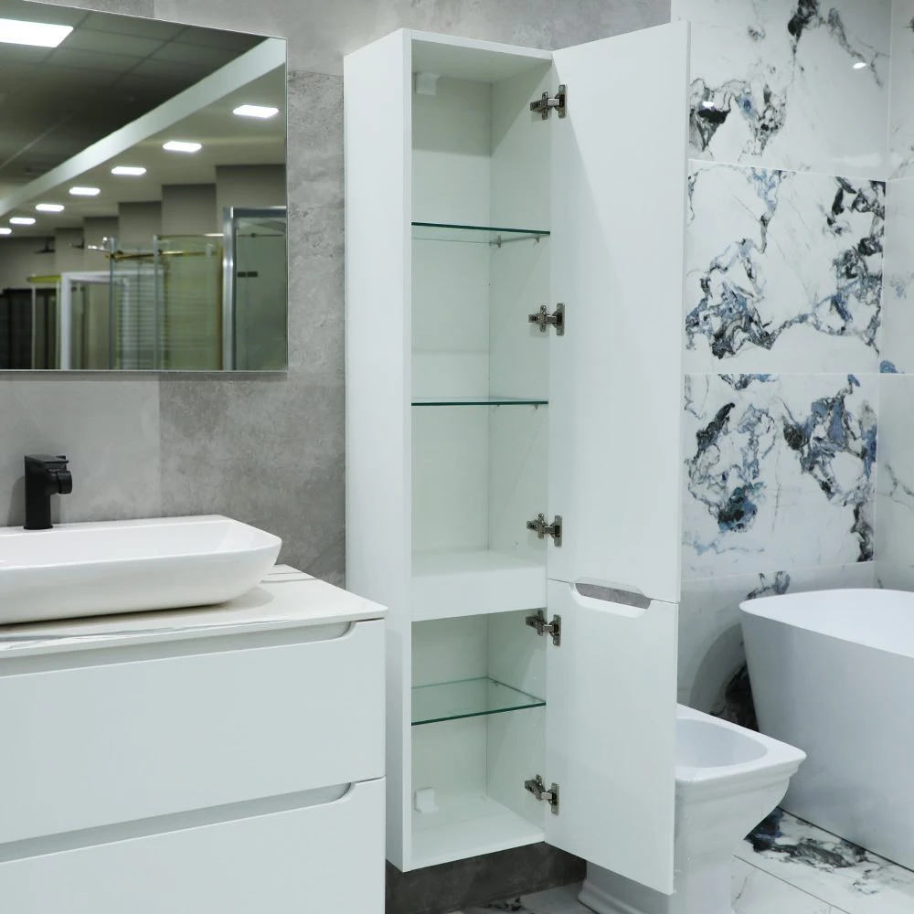 Dulap înalt pentru baie suspendat bayro bergamo 350x1600 drept alb mat 3