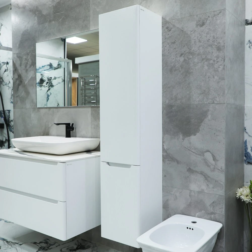 Dulap înalt pentru baie suspendat bayro bergamo 350x1600 drept alb mat 2