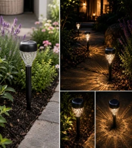 Lampă solară cu abajur transparent și efect de lumină radială ( set 6 buc )