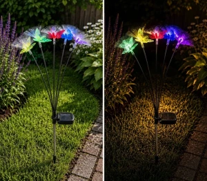 Lampă solară tip păpădie cu fluturi multicolori led pentru grădină (set  6 buc )