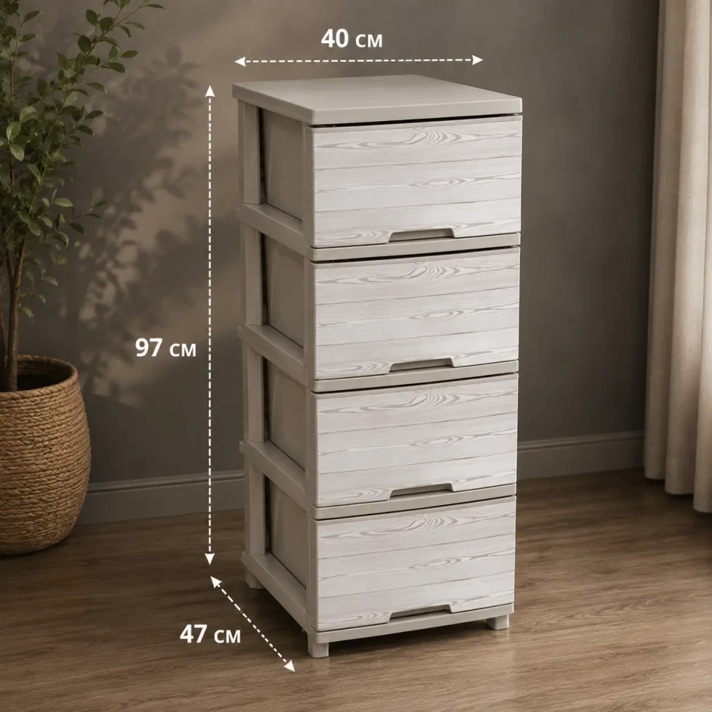 Comod din plastic cu 4 sertare – model lemn-alb (123093) 3