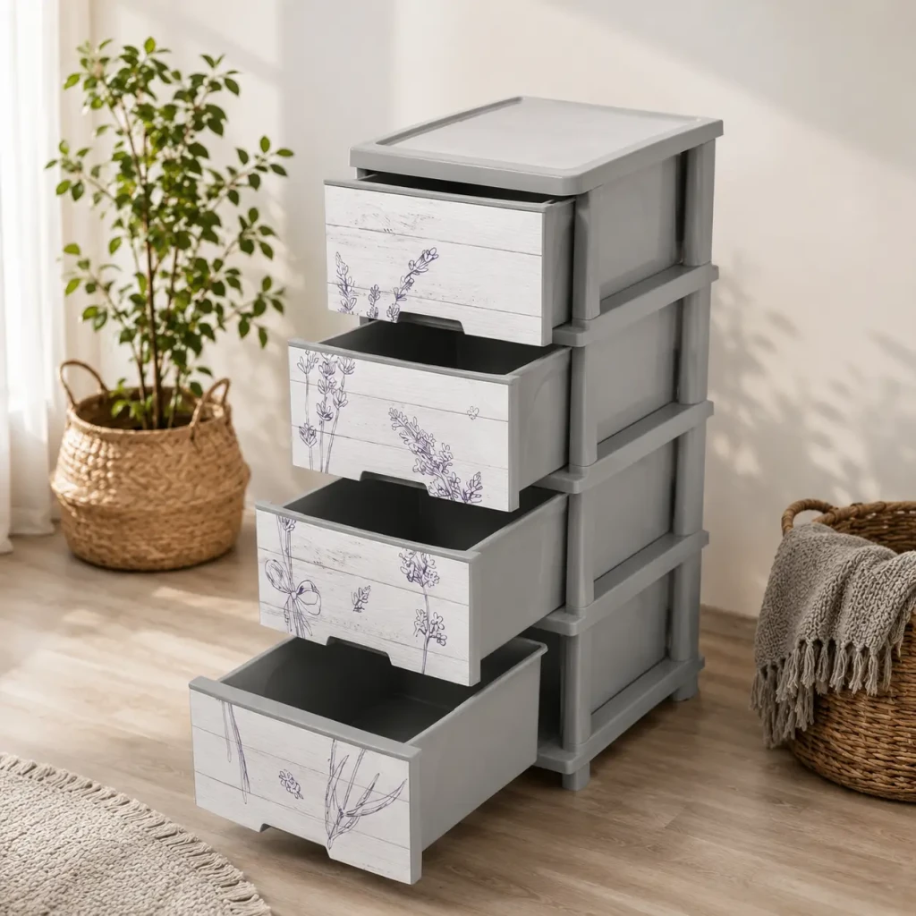 Comod din plastic cu 4 sertare – model lavandă (123093) 2