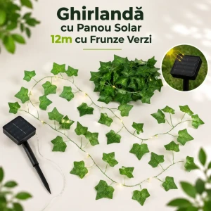 Ghirlandă cu panou solar 12m cu frunze verzi