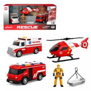 1:32 set vehicule de salvare cu fricțiune (lumini / sunete)