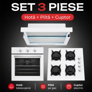 Set 3 buc kumtel white s,  hota telescopică + plită pe gaz + cuptor electric