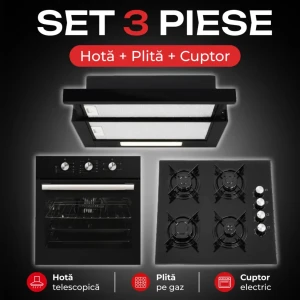Set 3 buc kumtel blacks, hota telescopică + plită pe gaz + cuptor electric