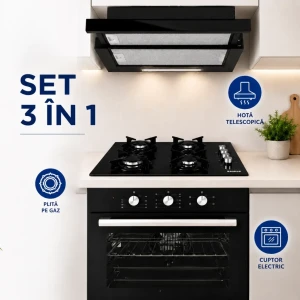 Set 3 buc kumtel blacks, hota telescopică + plită pe gaz + cuptor electric