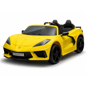 Mașinuță corvette c8, baterie 12v10ah, 2 motoare de 90w, roti eva, scaune din piele