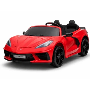 Mașinuță corvette c8, baterie 12v10ah, 2 motoare de 90w, roti eva, scaune din piele