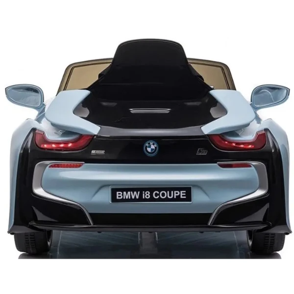 Mașinuță bmw i8, baterie 12v7ah, 2 motoare de 35w, roti eva, scaune din piele 7