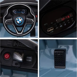 Mașinuță bmw i8, baterie 12v7ah, 2 motoare de 35w, roti eva, scaune din piele Thumbnail 3
