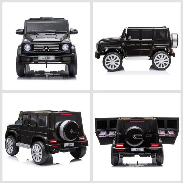 Mașinuță mercedes-benz g 500, baterie 12v7ah, 2 motoare de 35w, roti eva, scaune din piele 4