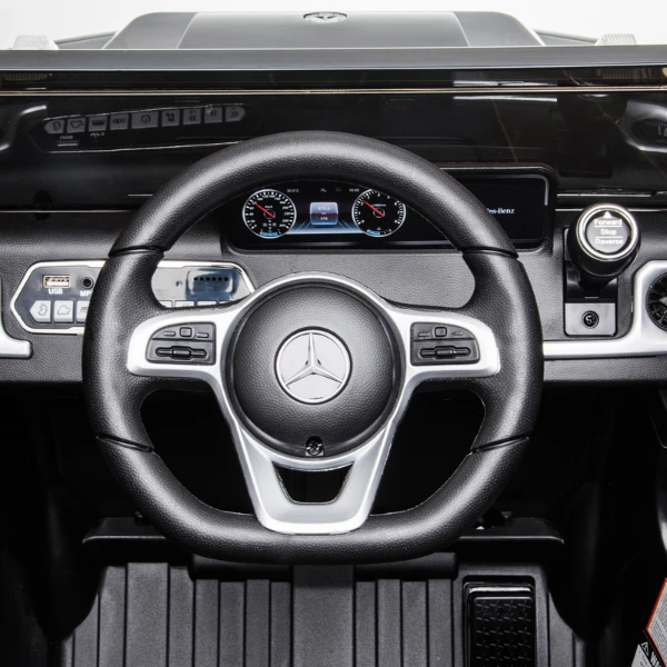 Mașinuță mercedes-benz g 500, baterie 12v7ah, 2 motoare de 35w, roti eva, scaune din piele 6