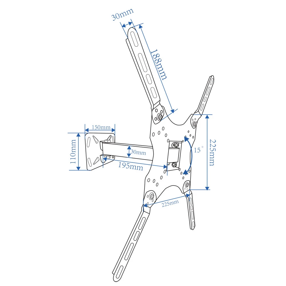 Esperanza tv-wall mount 007 erw007 for 26-70", max load 30kg, vesa 75x75-400x400mm, distance of tv from wall: 110-465mm, tilt adjustment up to 15°, ho 7