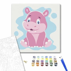 Pictură pe numere 20*20 сm (fără cutie) – hipopotamul vesel Thumbnail 2