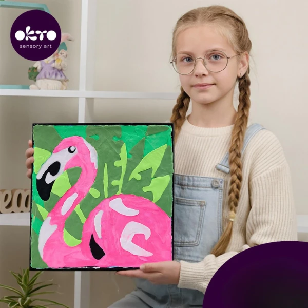 Tablou 3d pe numere din plastilină aerată air clay 29×29 cm – flamingo roz 7