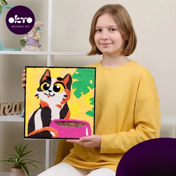 Tablou 3d pe numere din plastilină aerată air clay 29×29 cm – pisica poznașă 6