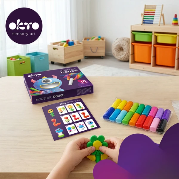 Set creativ cu plastilină aerată air clay okto, 18 buc × 6 g 6