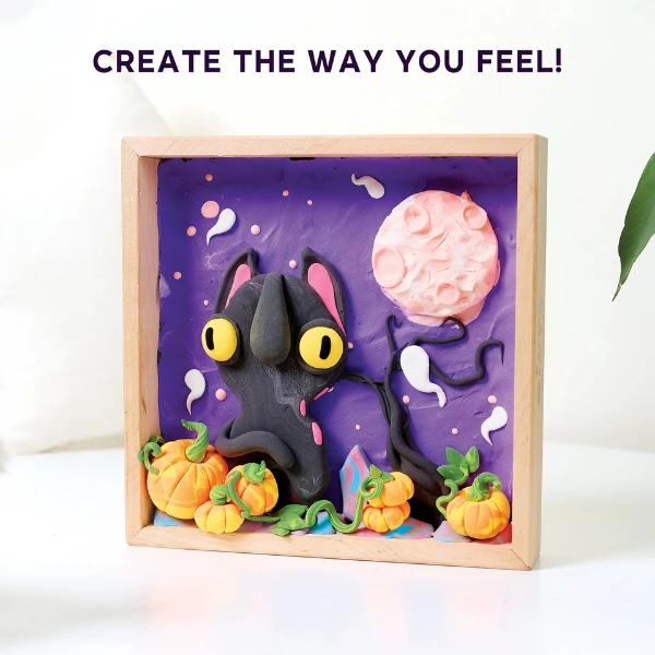 Set creativ diy cu plastilină aerată air clay lumi mici "pisica-fantomă" 6
