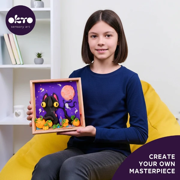 Set creativ diy cu plastilină aerată air clay lumi mici "pisica-fantomă" 5