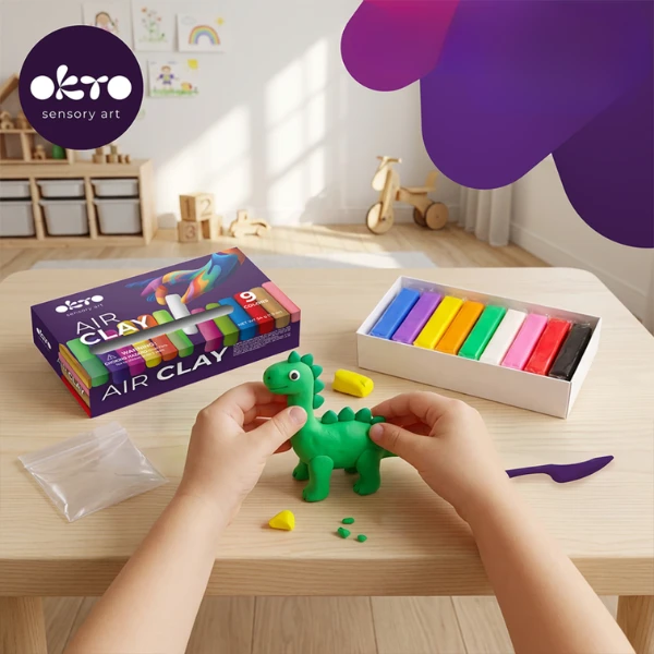Set creativ cu plastilină aerată air clay okto, 9 buc × 6 g 5