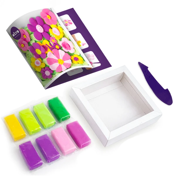 Tablou 3d pe numere din plastilină aerată air clay 15×15 cm – grădină cu flori 2