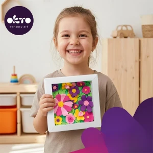 Tablou 3d pe numere din plastilină aerată air clay 15×15 cm – grădină cu flori Thumbnail 5