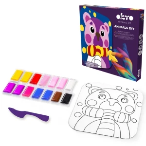 Tablou 3d pe numere din plastilină aerată air clay 24×24 cm – ursuleț