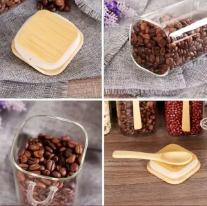 Borcan din sticla, patrat, cu capac si lingura, 800 ml, 10x10 cm Thumbnail 2