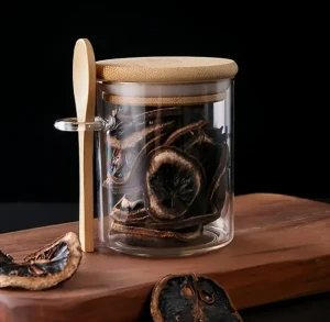 Borcan din sticla, rotund, cu capac si lingura, 500 ml, 10x12 cm