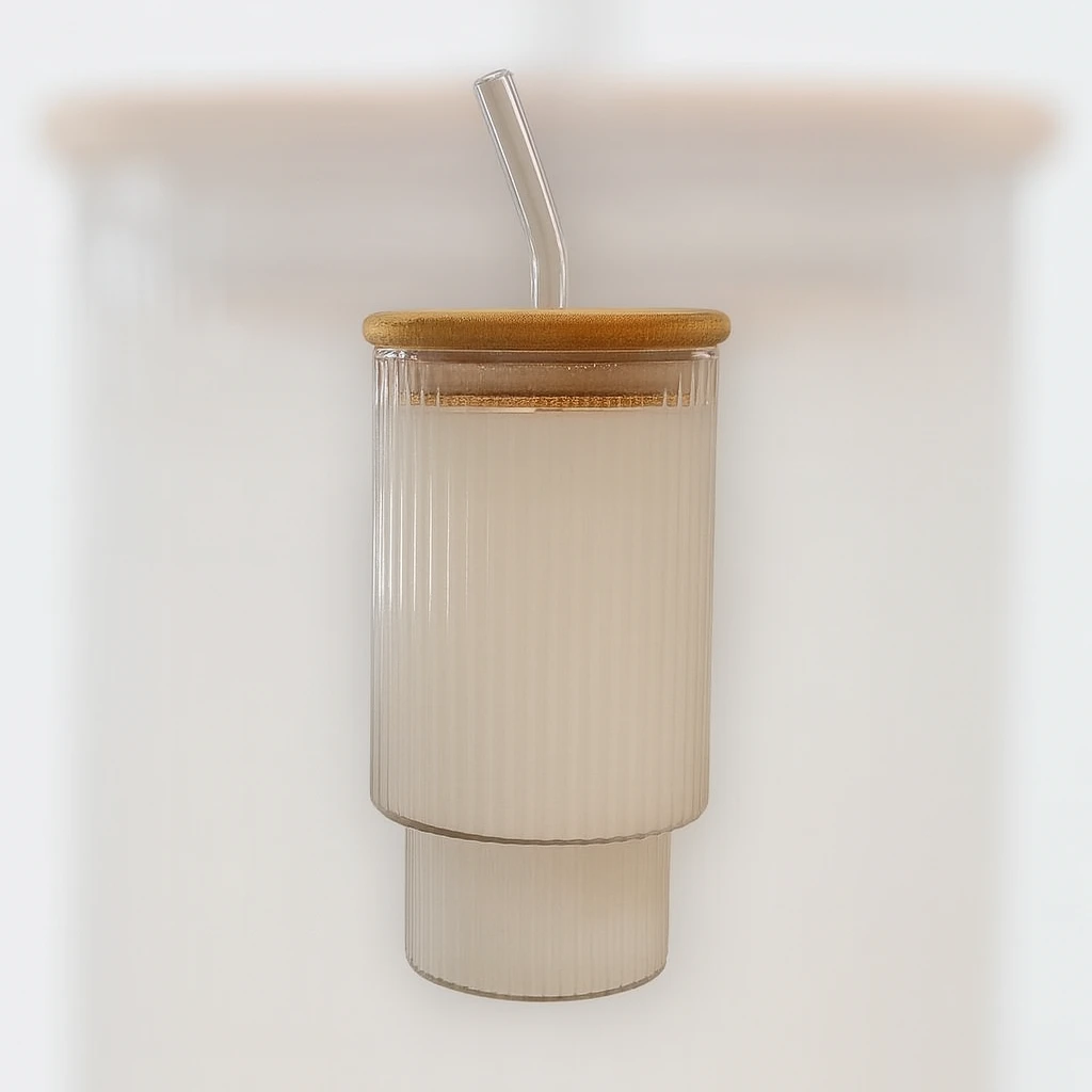 Pahar din stisla, cu pai, capac din bambus, 480 ml 2
