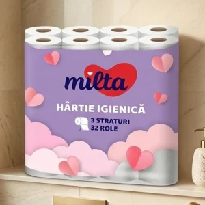 Бумага туалетная milta, белая, 3 слоя, 32 рулона, бумага туалетная белая milta  32 рул.. мягкая и прочная, 3-слойная туалетная бумага.