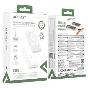 Acefast m25 pd20w магнитный портативный зарядный модуль с быстрой беспроводной зарядкой, 5000 мач, белый Thumbnail 3