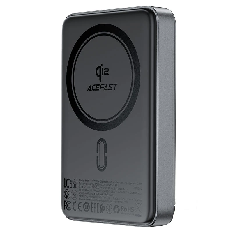Беспроводной портативный зарядный модуль acefast m11 pd30w qi2 с магнитной зарядкой, черный. 2