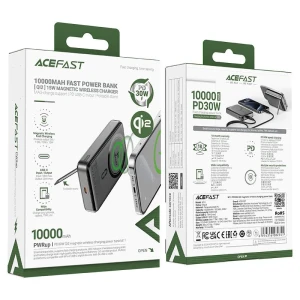 Беспроводной портативный зарядный модуль acefast m11 pd30w qi2 с магнитной зарядкой, черный. Thumbnail 3