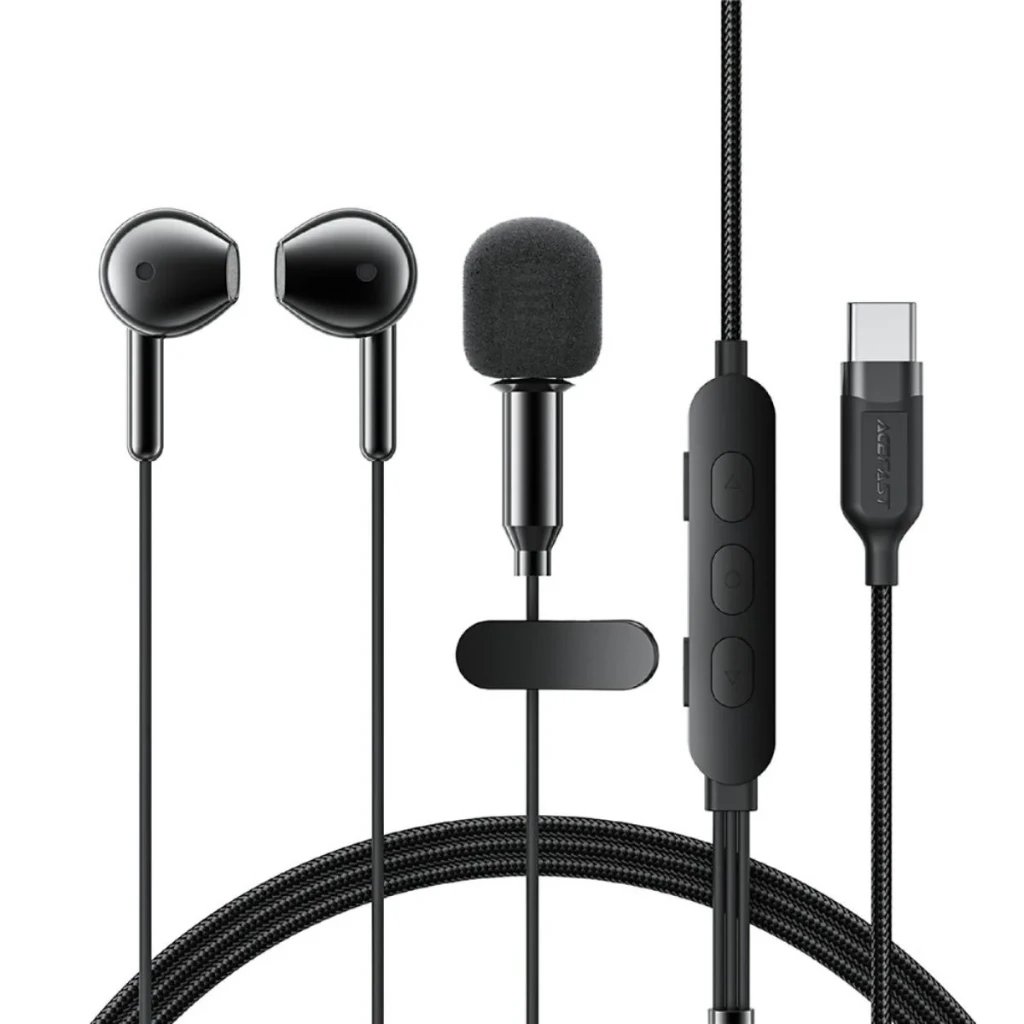 Проводные полувставные караоке-наушники acefast l12 usb-c, черные. 2