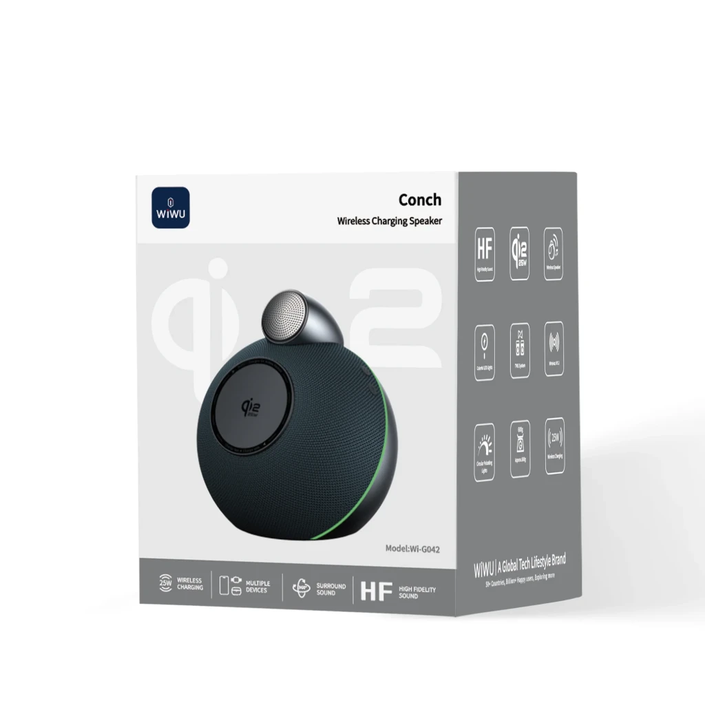 Беспроводная зарядка и колонка wiwu conch wi-g042, черная. 2