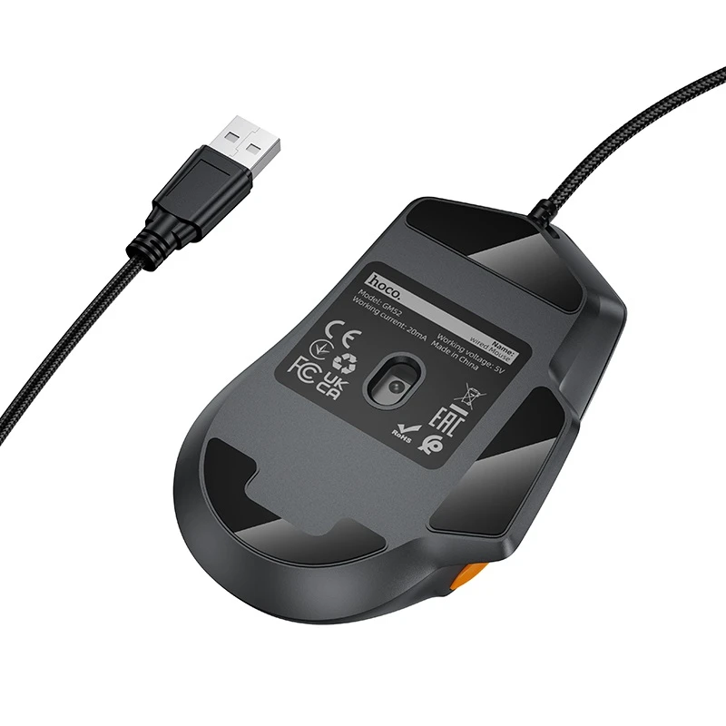 Mouse de gaming cu fir hoco gm52 reddy rgb, negru, gri 2