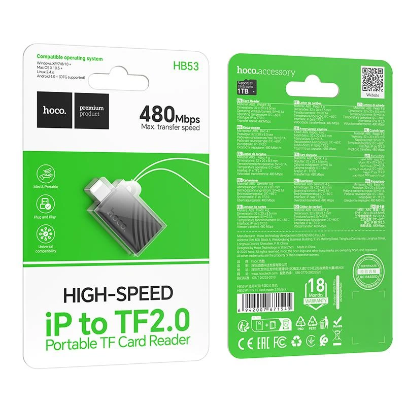 Cititor de carduri hoco hb53 ip mini tf 2.0 negru 3
