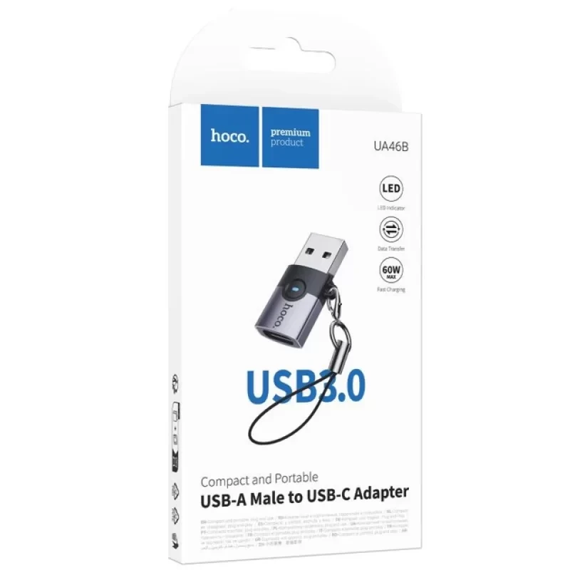 Адаптер hoco ua46b victory usb «папа» — «мама» type-c, металлический, серый. 2