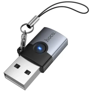 Адаптер hoco ua46b victory usb «папа» — «мама» type-c, металлический, серый.