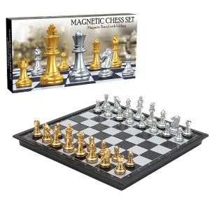 Joc de masă „șah magnetic cu design auriu și argintiu” Thumbnail 1