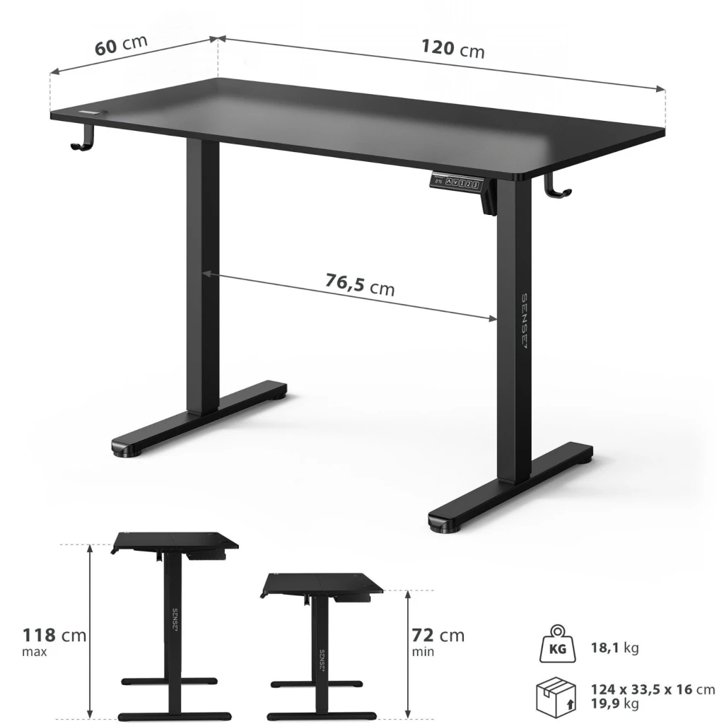 Masa de birou sense7 nojo light 120x60 black 6