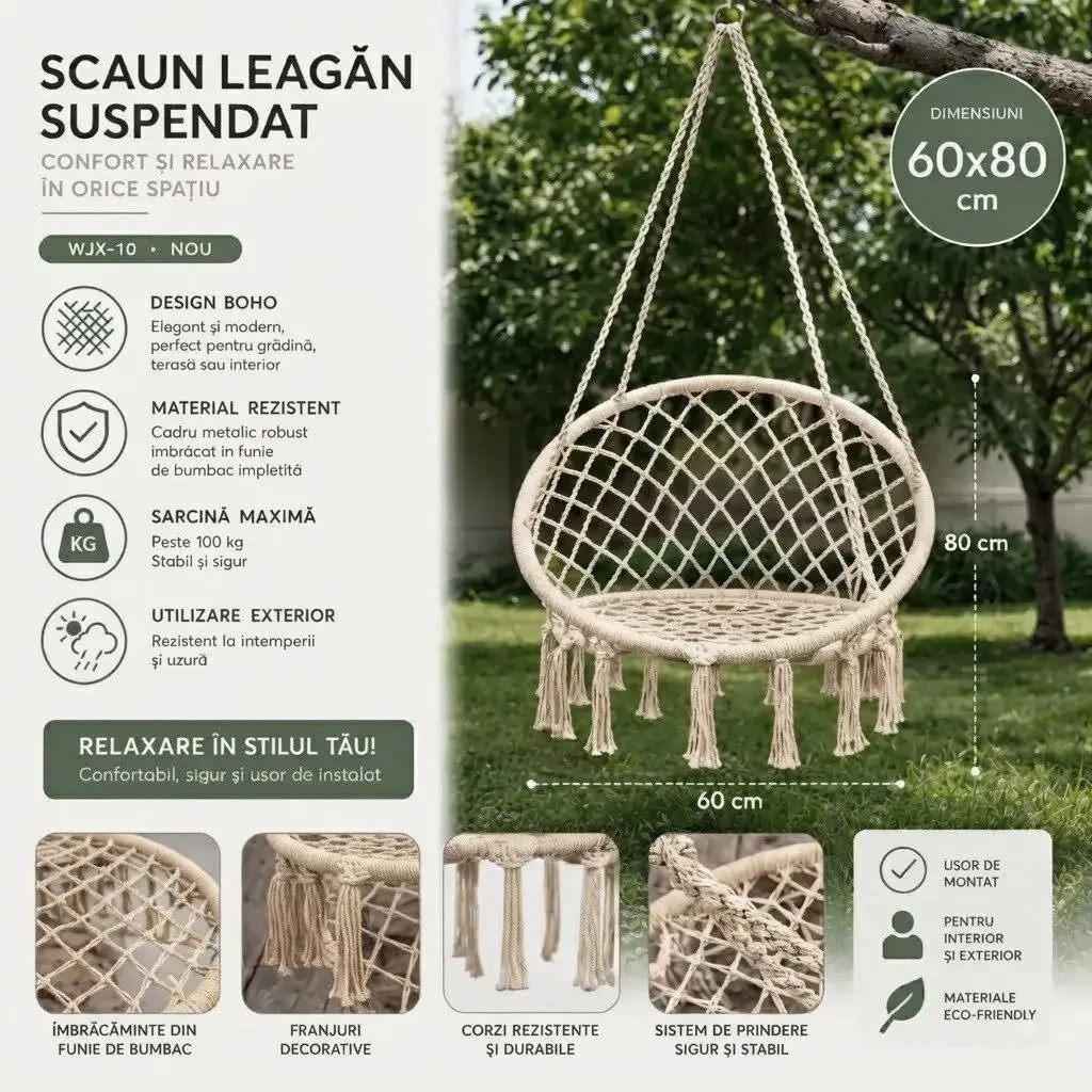 Scaun leagan suspendat 60x80cm bej , (wjx-10) 2
